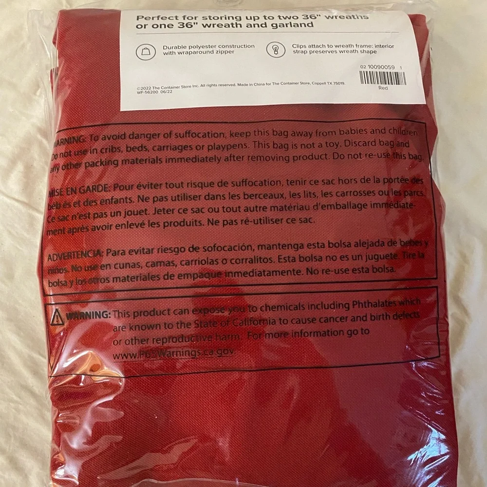 The Container Store Red Wreath Storage Bag 36" double Wreath - Picture 4 of 6